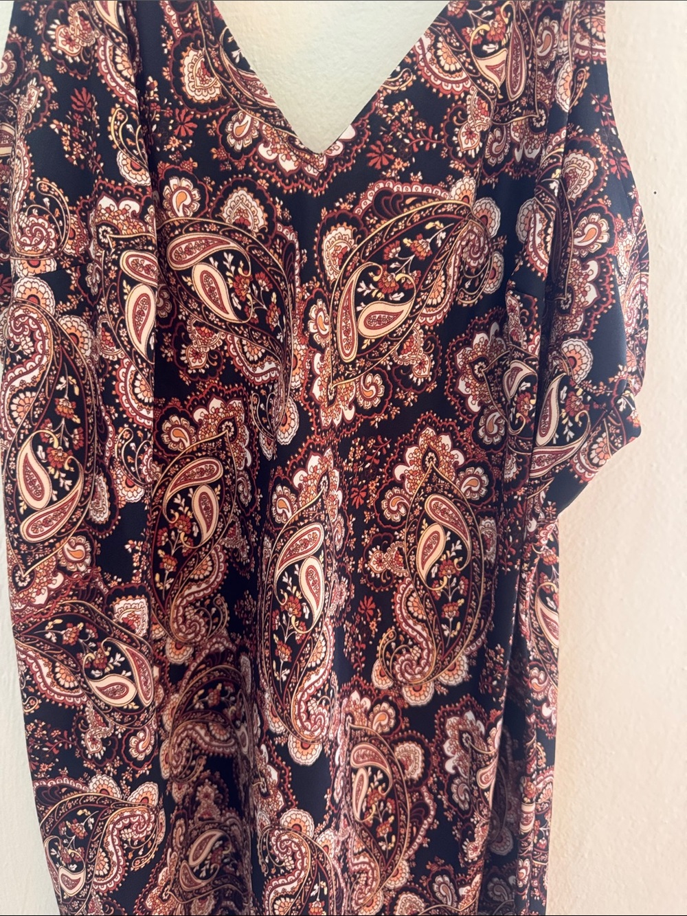 Nili Lotan Paisley V-Neck Spaghetti Strap Maxi Dress Black & Rust Paisley